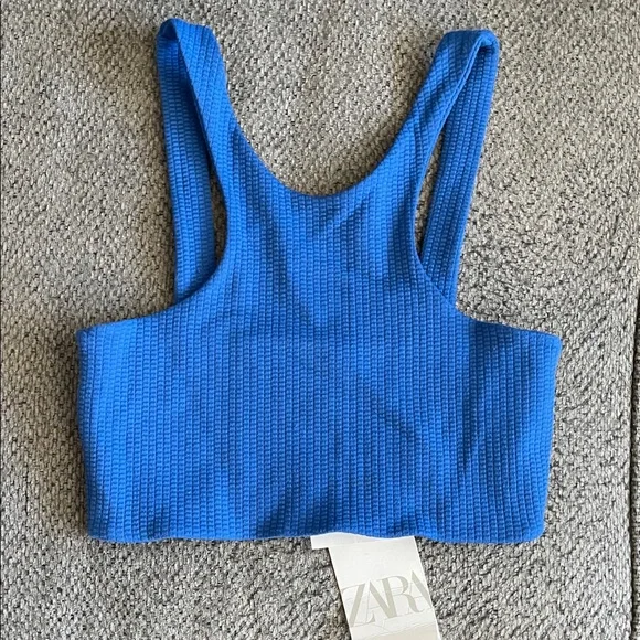 NWT Zara Bright Blue Ribbed Crop Top - Picture 3 of 5